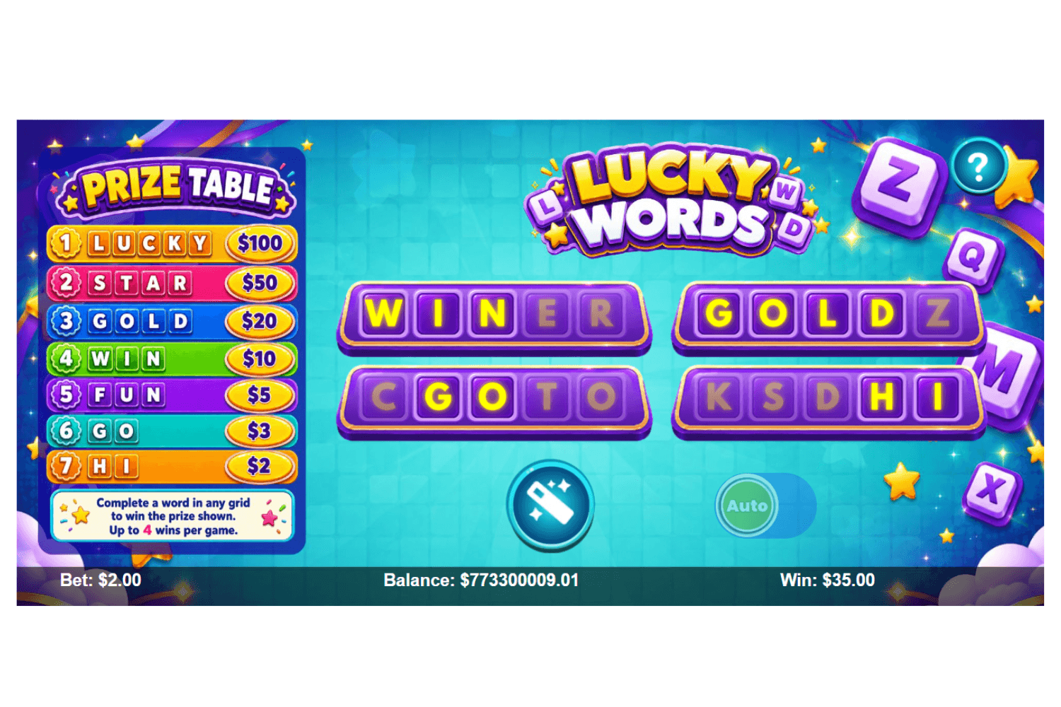 Lucky Words digital instant win game